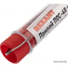 Припой без канифоли ПОС-40 REXANT, 10 г, Ø1.0 мм, (олово 40%, свинец 60%), колба
