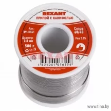 Припой с канифолью, 500 гр ПОС-60, Ø0.8 мм, REXANT 09-3361